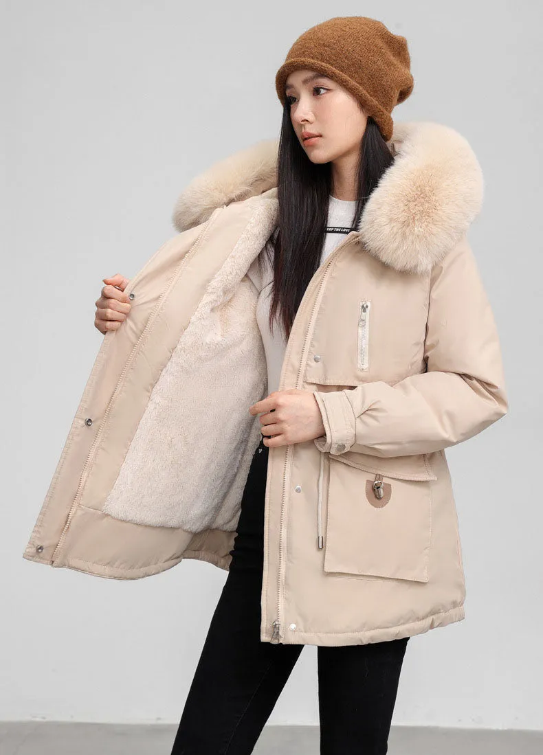 Windproof Hooded Parka for Women with Drawstring Waist and Warm Features