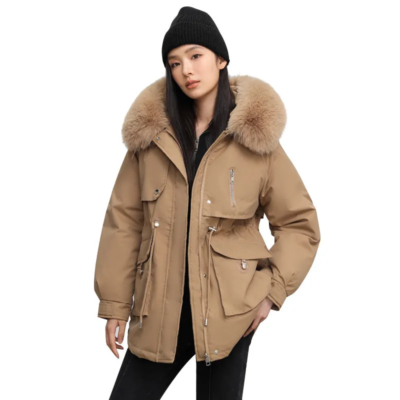 Windproof Hooded Parka for Women with Drawstring Waist and Warm Features