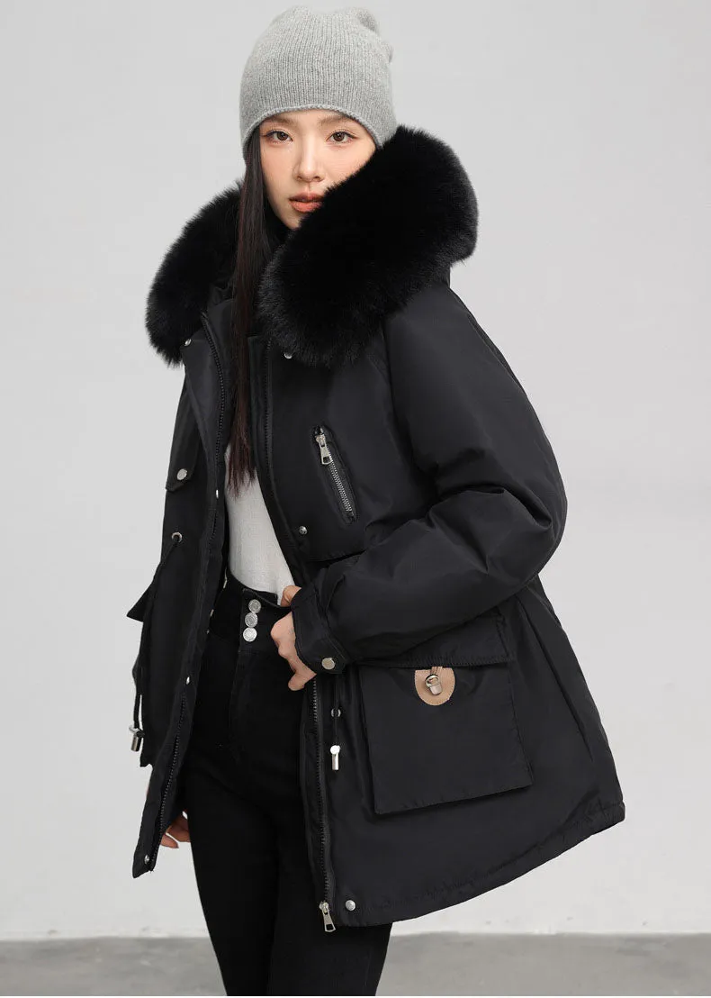 Windproof Hooded Parka for Women with Drawstring Waist and Warm Features