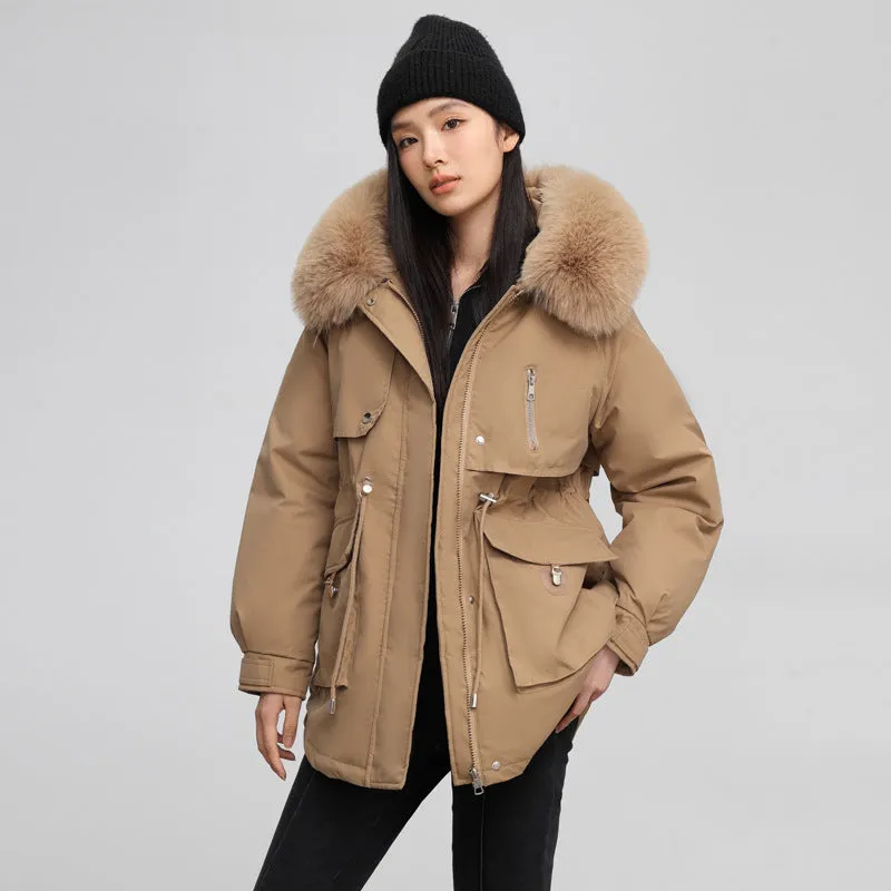 Windproof Hooded Parka for Women with Drawstring Waist and Warm Features