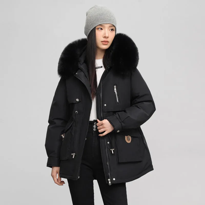 Windproof Hooded Parka for Women with Drawstring Waist and Warm Features