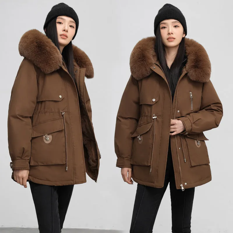 Windproof Hooded Parka for Women with Drawstring Waist and Warm Features