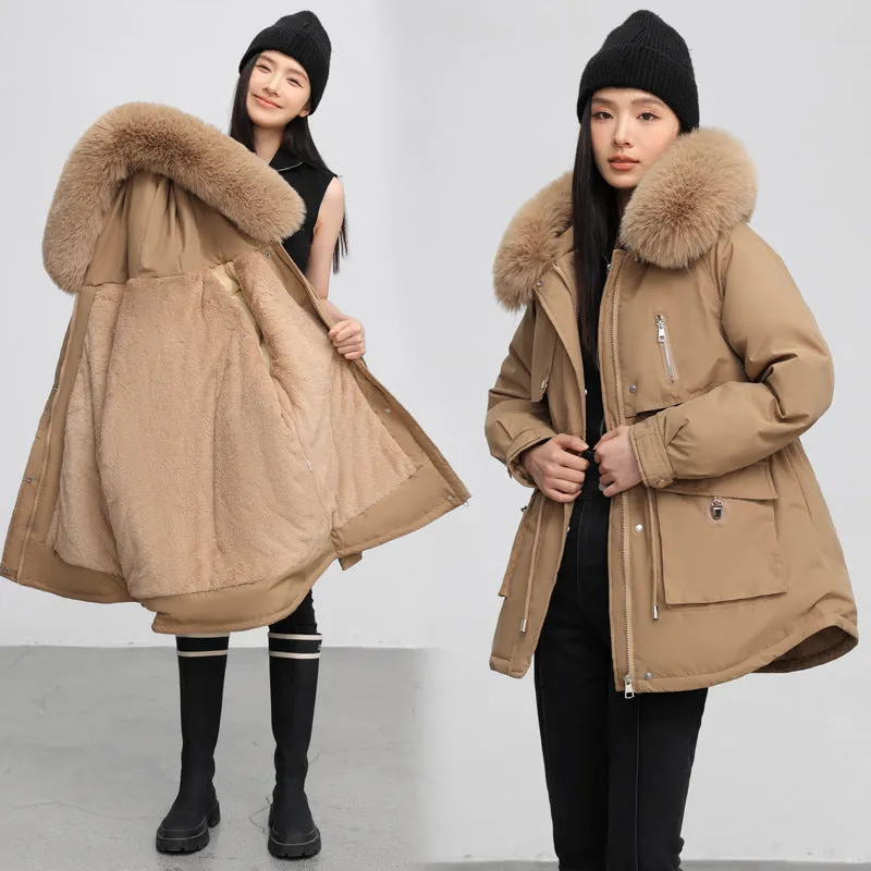 Windproof Hooded Parka for Women with Drawstring Waist and Warm Features