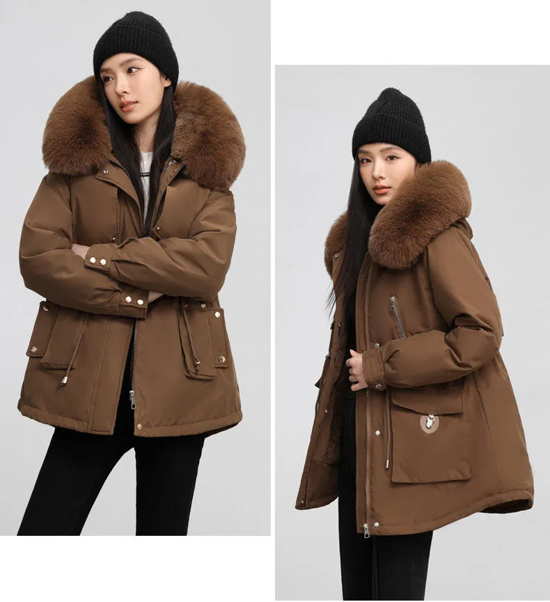 Windproof Hooded Parka for Women with Drawstring Waist and Warm Features