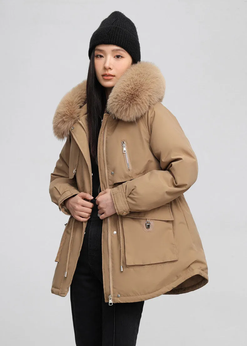 Windproof Hooded Parka for Women with Drawstring Waist and Warm Features