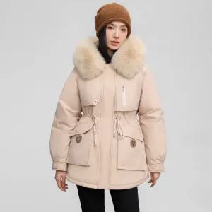 Windproof Hooded Parka for Women with Drawstring Waist and Warm Features