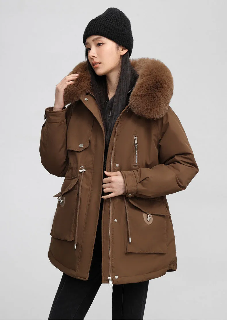Windproof Hooded Parka for Women with Drawstring Waist and Warm Features