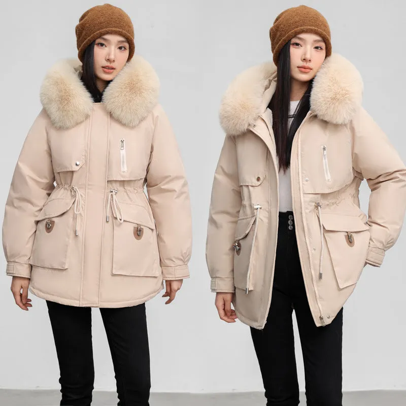 Windproof Hooded Parka for Women with Drawstring Waist and Warm Features