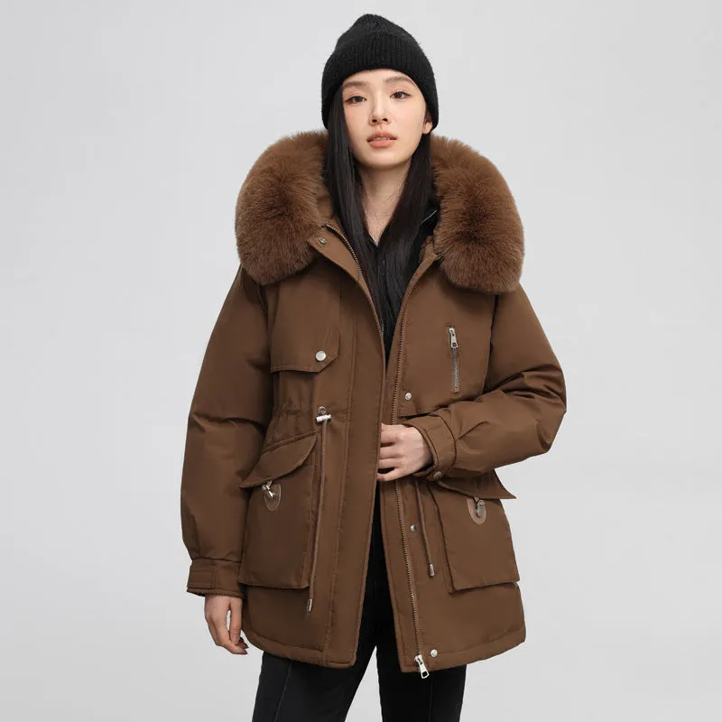 Windproof Hooded Parka for Women with Drawstring Waist and Warm Features