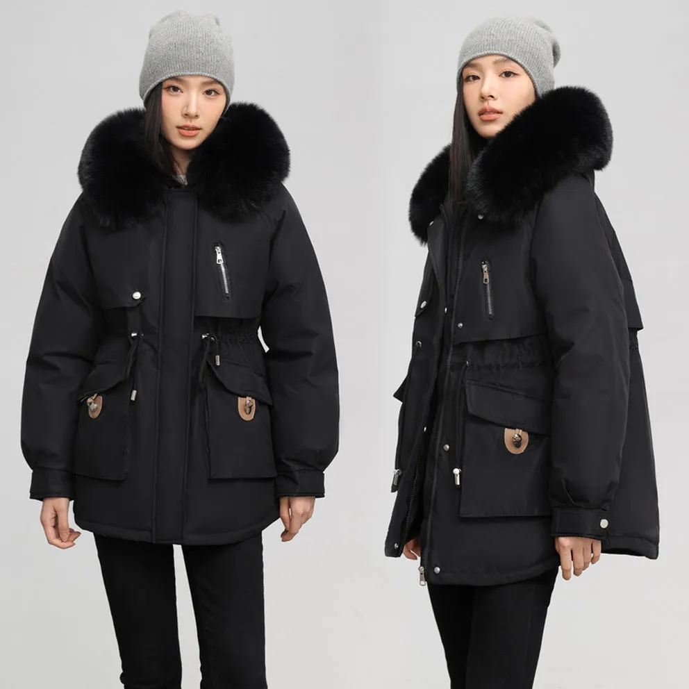 Windproof Hooded Parka for Women with Drawstring Waist and Warm Features