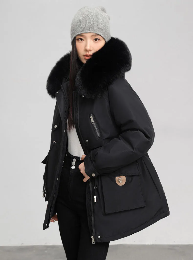 Windproof Hooded Parka for Women with Drawstring Waist and Warm Features