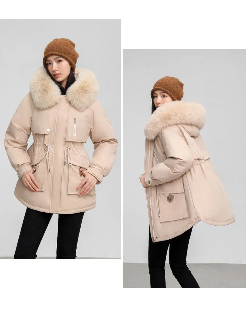 Windproof Hooded Parka for Women with Drawstring Waist and Warm Features