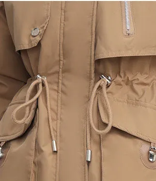 Windproof Hooded Parka for Women with Drawstring Waist and Warm Features