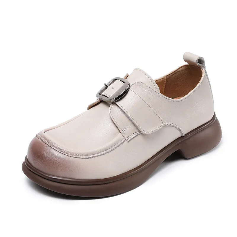 Women Minimalism Solid Leather Buckle Casual Loafers