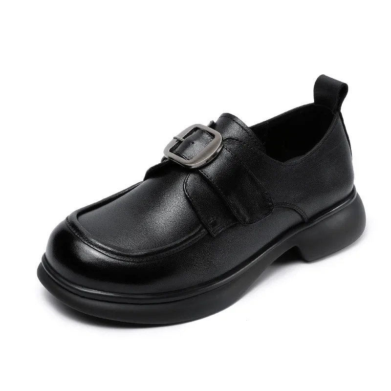 Women Minimalism Solid Leather Buckle Casual Loafers