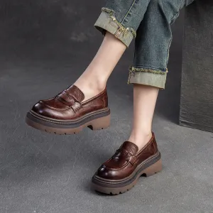 Women Retro Leather Thick Soled Casual Loafers