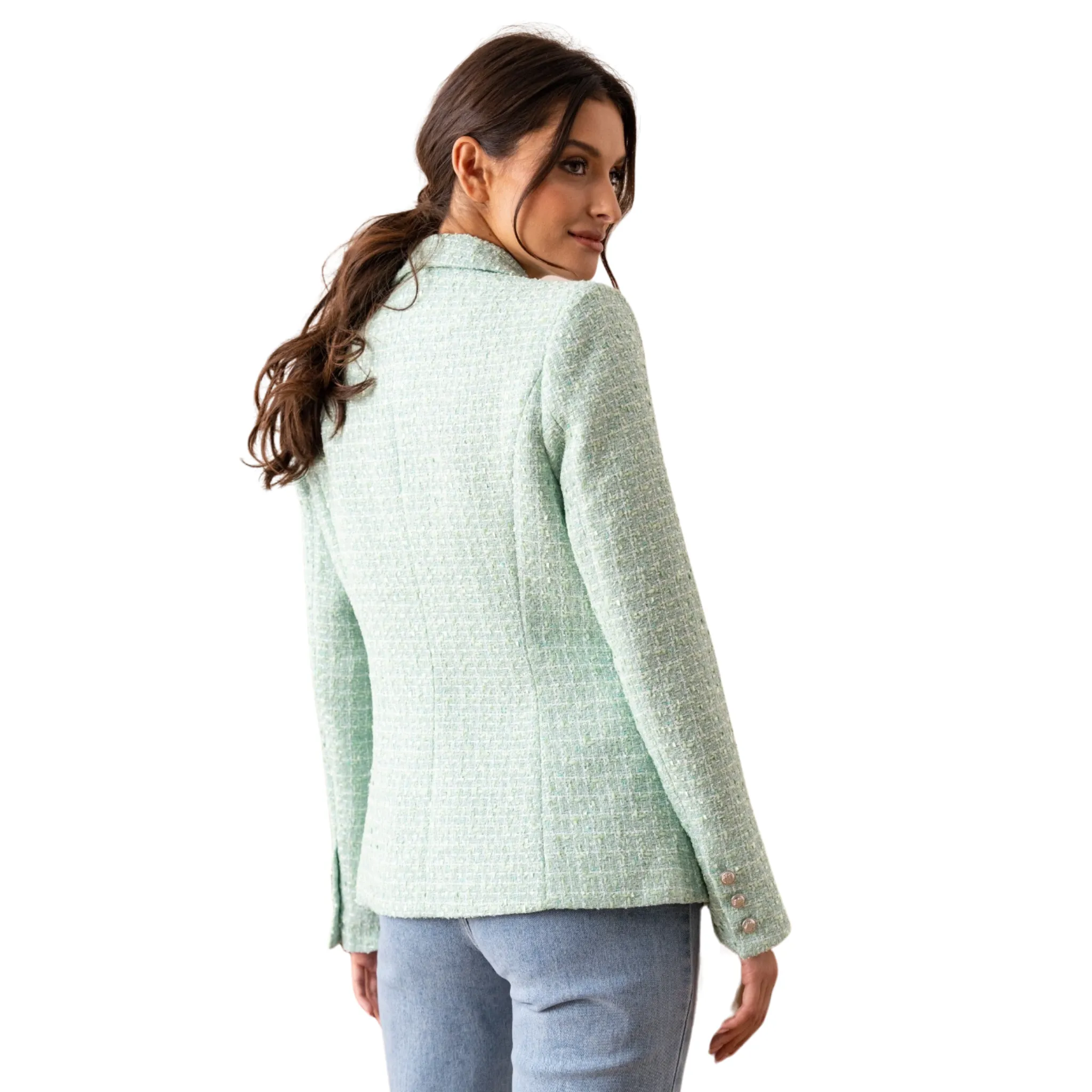 Womens Attentif Mint Green Woven Blazer