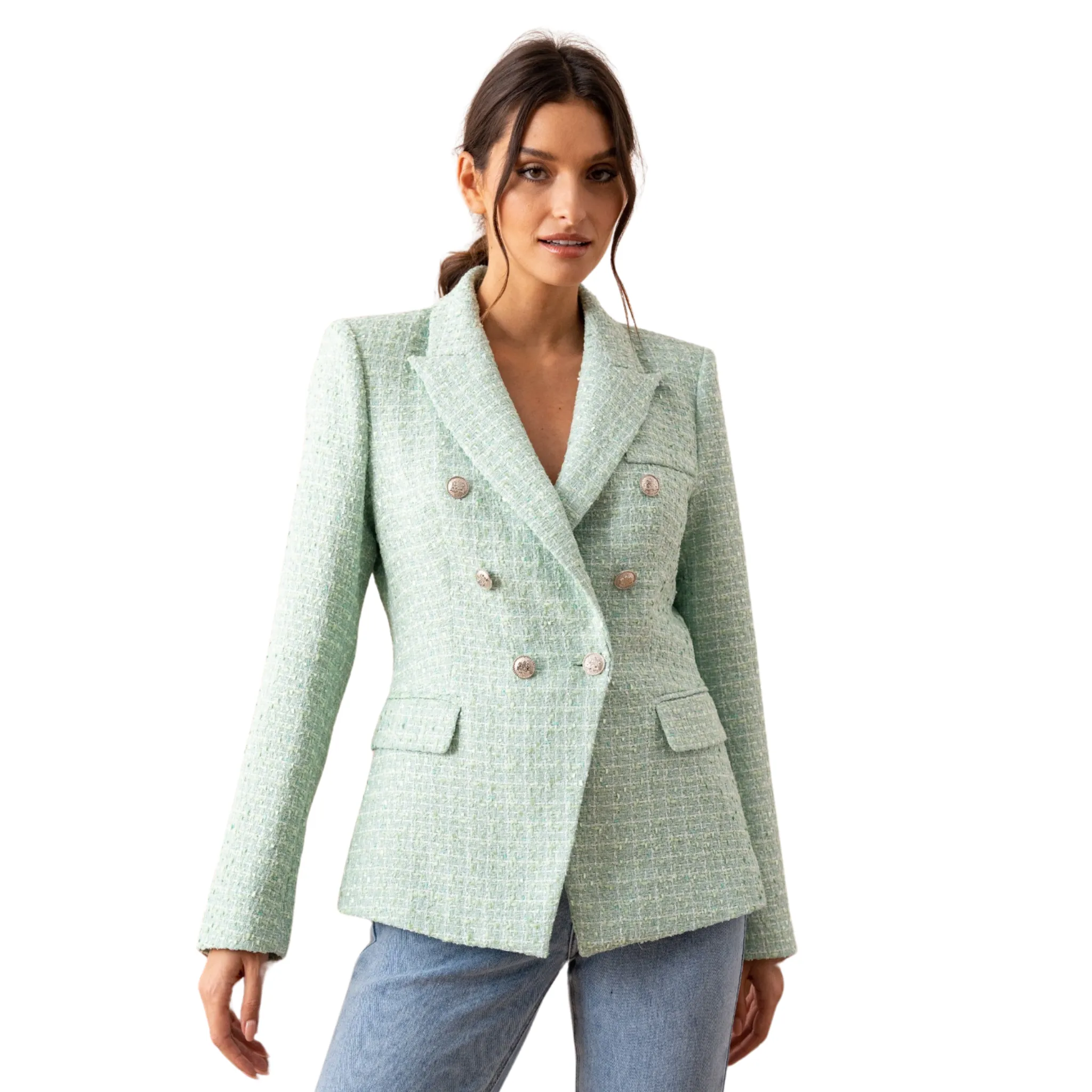 Womens Attentif Mint Green Woven Blazer