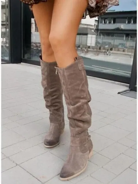 Women’s Classic Knee-High Retro Cowboy Boots with Side Zipper