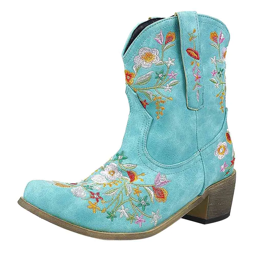 Women's Classic Pointed Toe Embroidered Western Ankle Cowgirl Boots