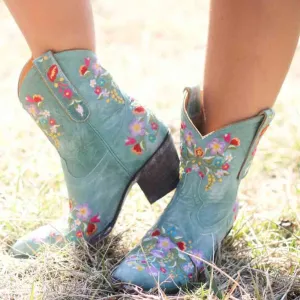 Women's Classic Pointed Toe Embroidered Western Ankle Cowgirl Boots