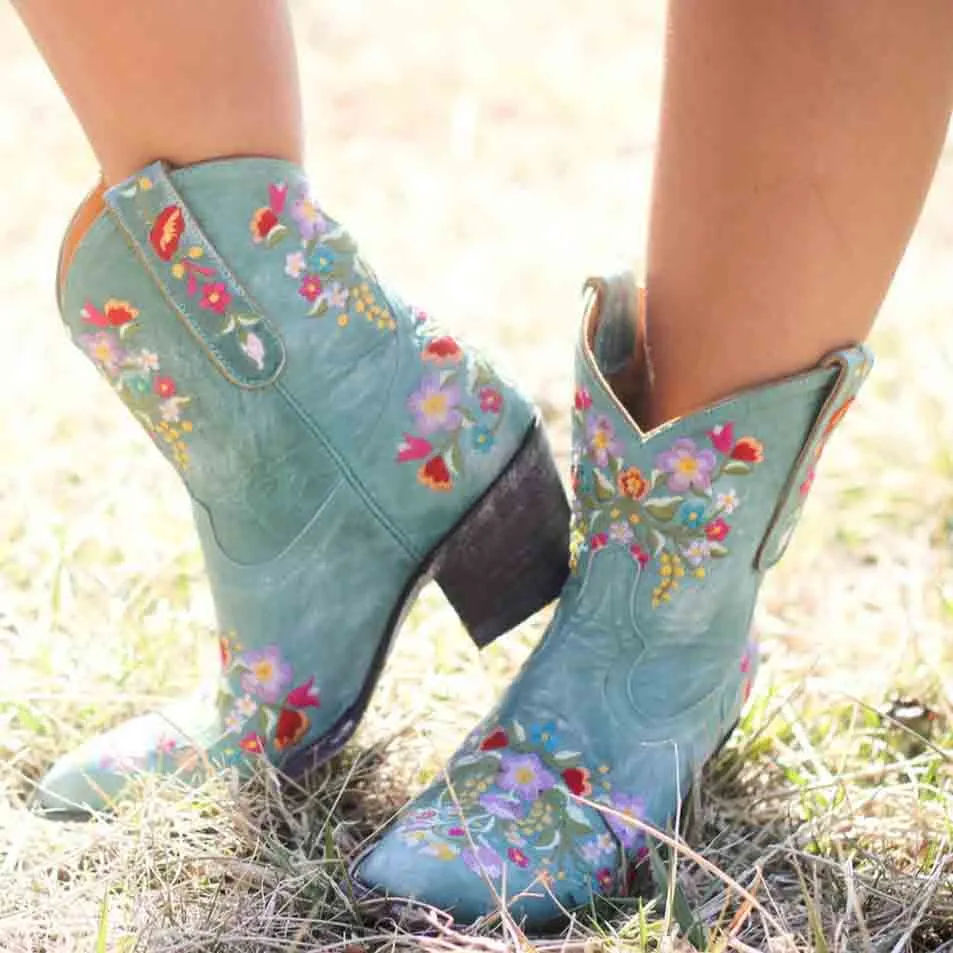 Women's Classic Pointed Toe Embroidered Western Ankle Cowgirl Boots