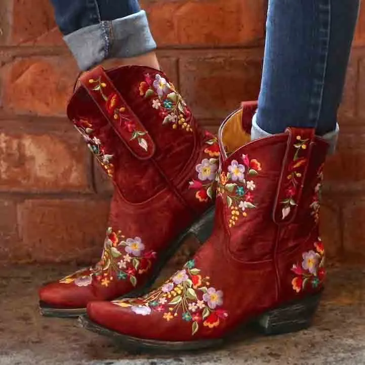 Women's Classic Pointed Toe Embroidered Western Ankle Cowgirl Boots