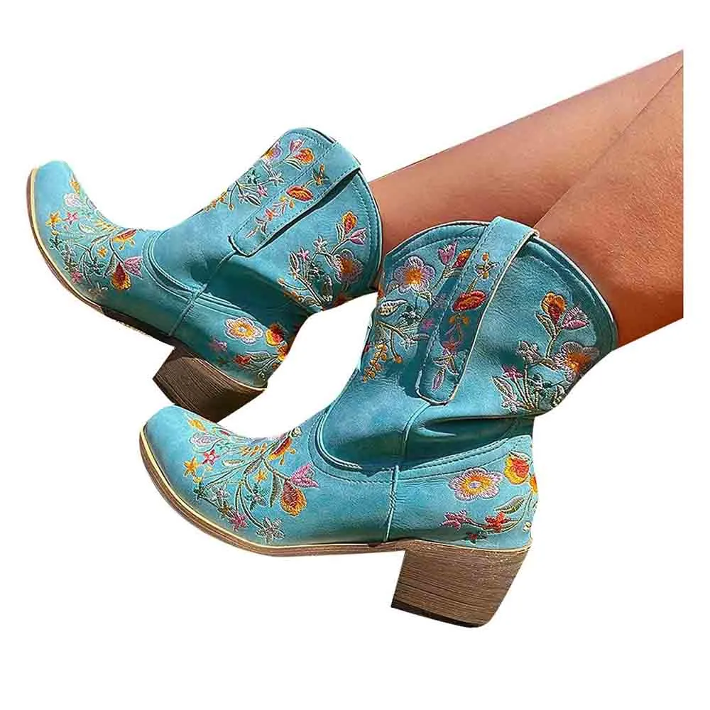 Women's Classic Pointed Toe Embroidered Western Ankle Cowgirl Boots