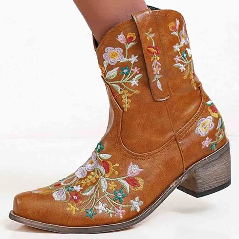 Women's Classic Pointed Toe Embroidered Western Ankle Cowgirl Boots
