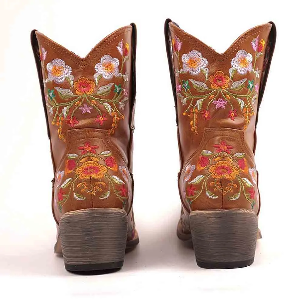 Women's Classic Pointed Toe Embroidered Western Ankle Cowgirl Boots
