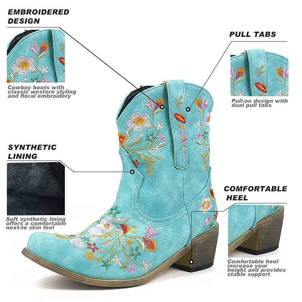 Women's Classic Pointed Toe Embroidered Western Ankle Cowgirl Boots