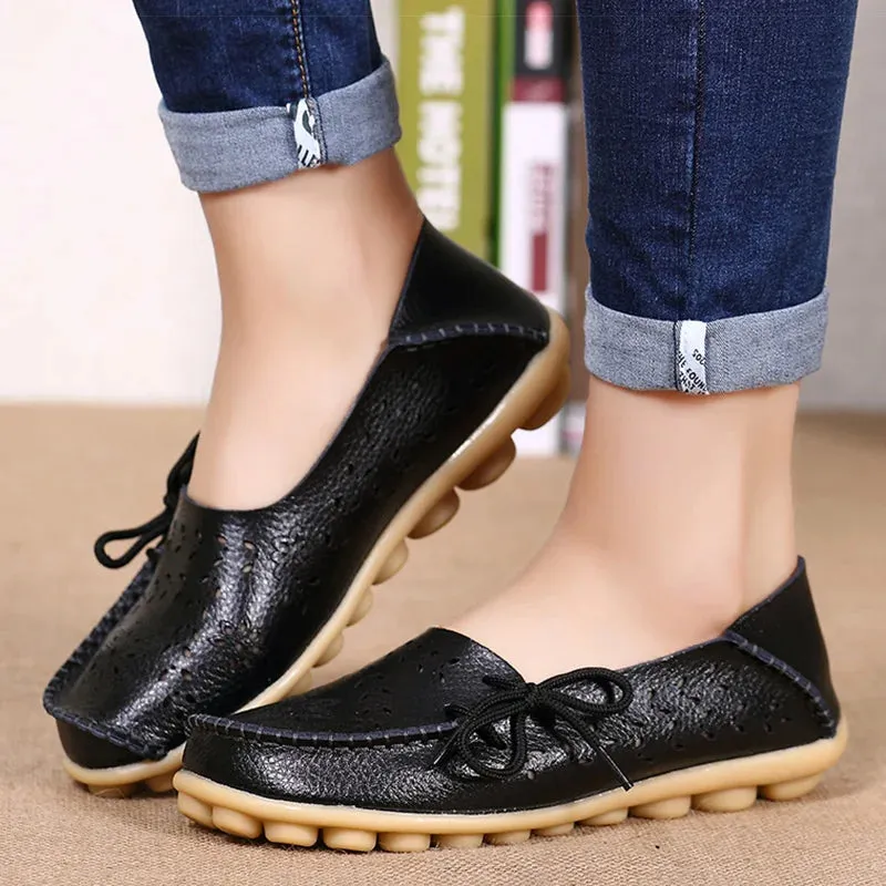 Women's Flat Shoes Breathable PU Leather Loafers Casual Slip On Shoes