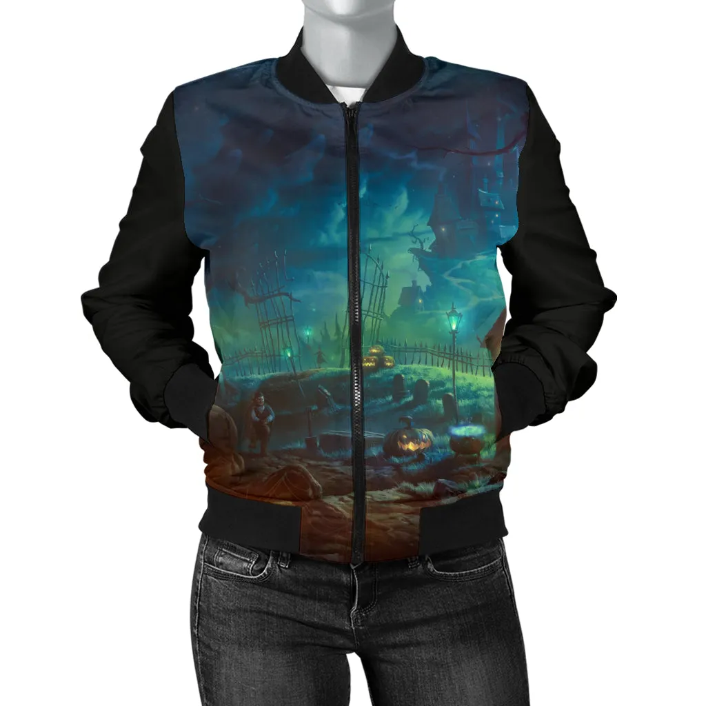 Women's Halloween Black Cat Bomber Jacket