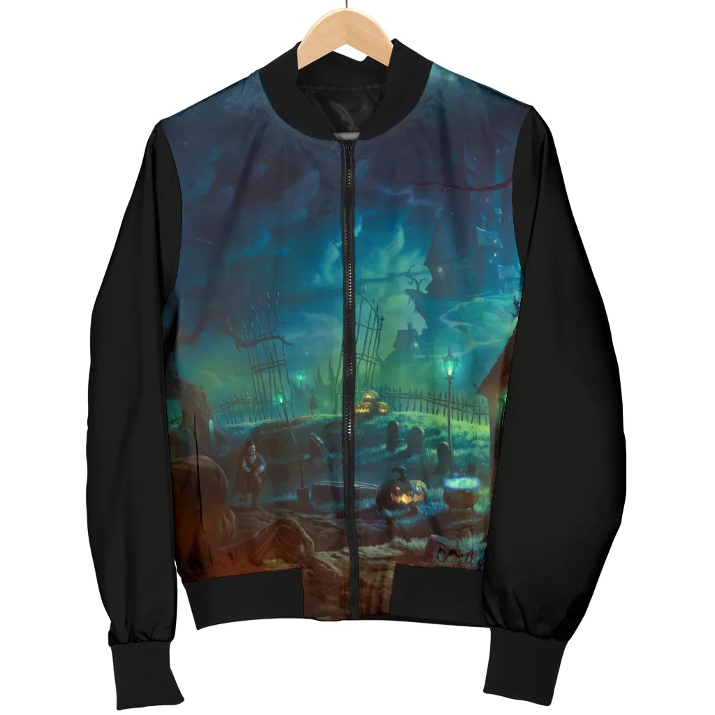 Women's Halloween Black Cat Bomber Jacket