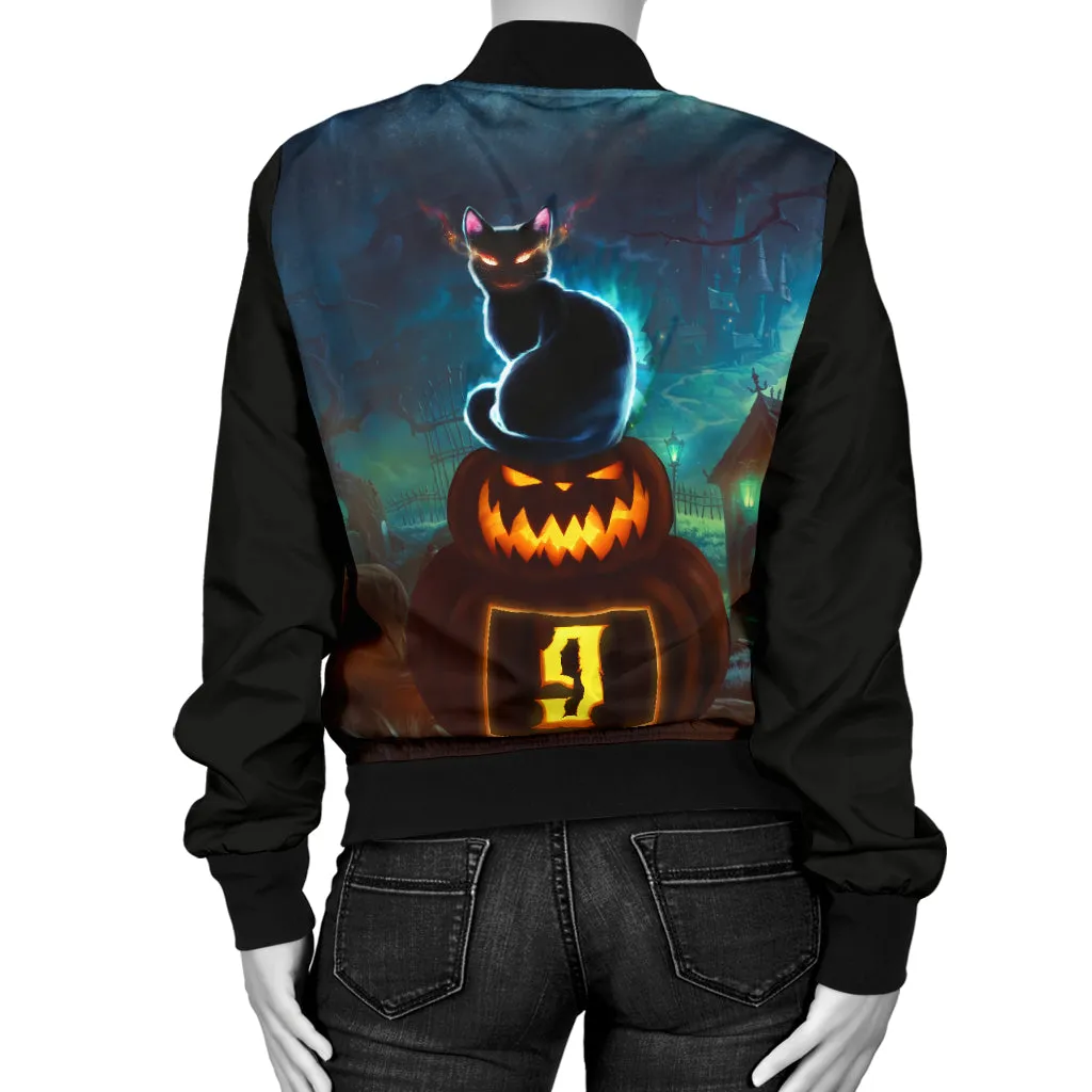 Women's Halloween Black Cat Bomber Jacket