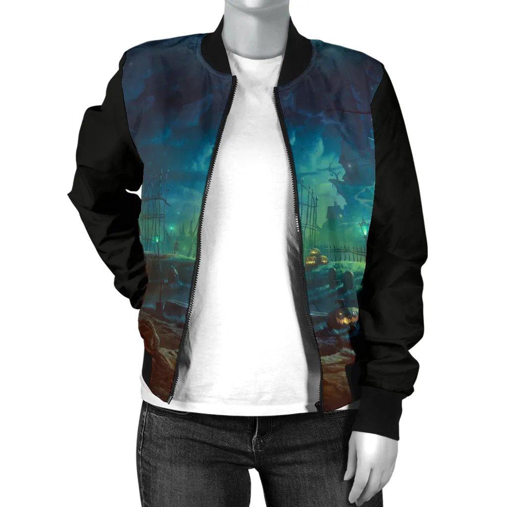 Women's Halloween Black Cat Bomber Jacket