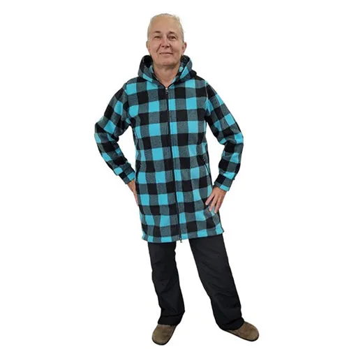 WOMEN'S HOODED ZIP TUNIC BUFFALO CHECK TEAL