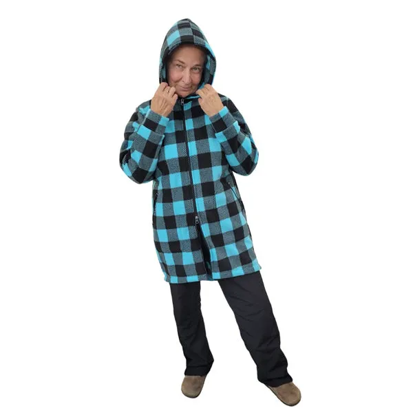 WOMEN'S HOODED ZIP TUNIC BUFFALO CHECK TEAL