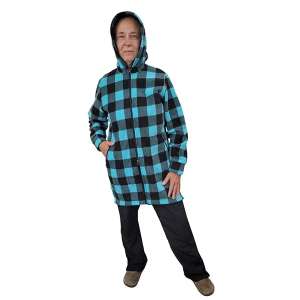 WOMEN'S HOODED ZIP TUNIC BUFFALO CHECK TEAL