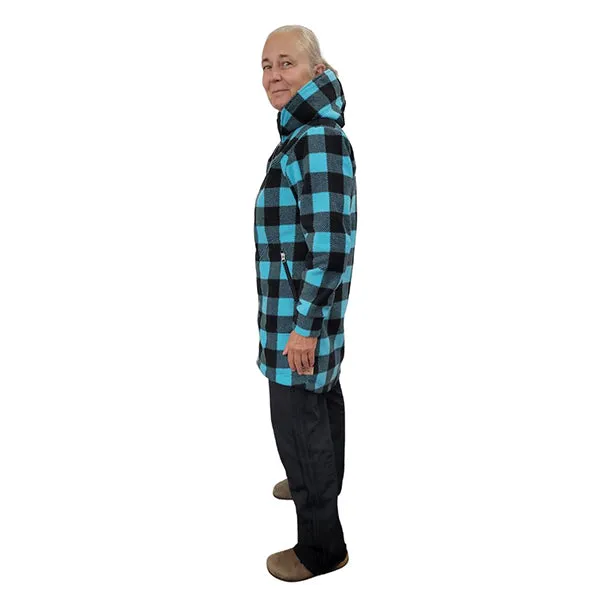 WOMEN'S HOODED ZIP TUNIC BUFFALO CHECK TEAL