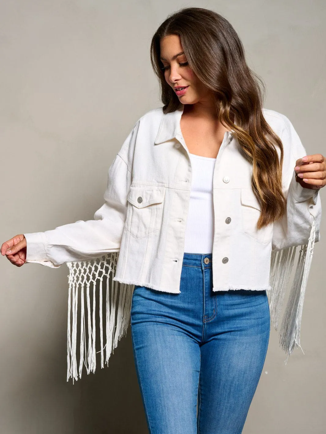 WOMEN'S LONG SLEEVE BUTTON CLOSURE BRIDE GRAPHIC DENIM JACKET
