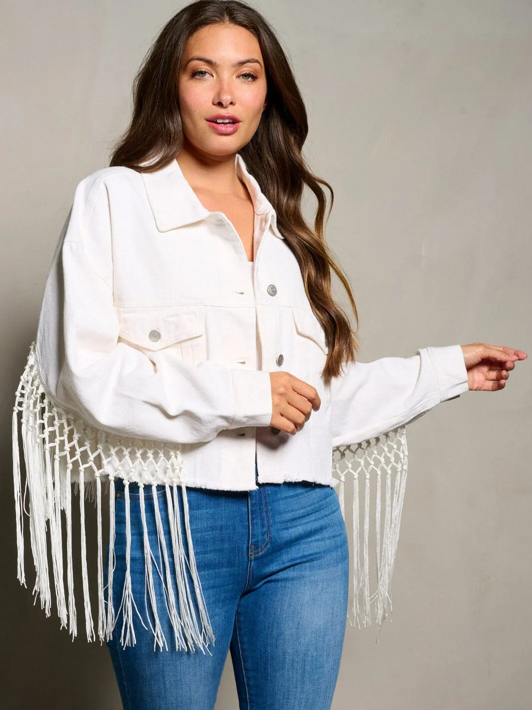 WOMEN'S LONG SLEEVE BUTTON CLOSURE BRIDE GRAPHIC DENIM JACKET