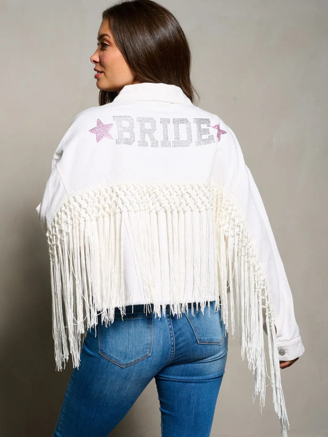 WOMEN'S LONG SLEEVE BUTTON CLOSURE BRIDE GRAPHIC DENIM JACKET