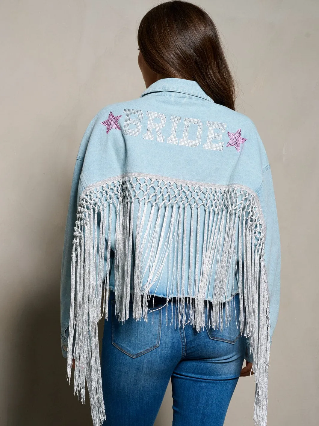 WOMEN'S LONG SLEEVE BUTTON CLOSURE BRIDE GRAPHIC DENIM JACKET