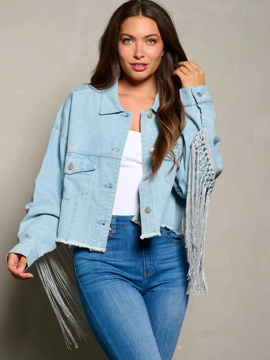 WOMEN'S LONG SLEEVE BUTTON CLOSURE BRIDE GRAPHIC DENIM JACKET