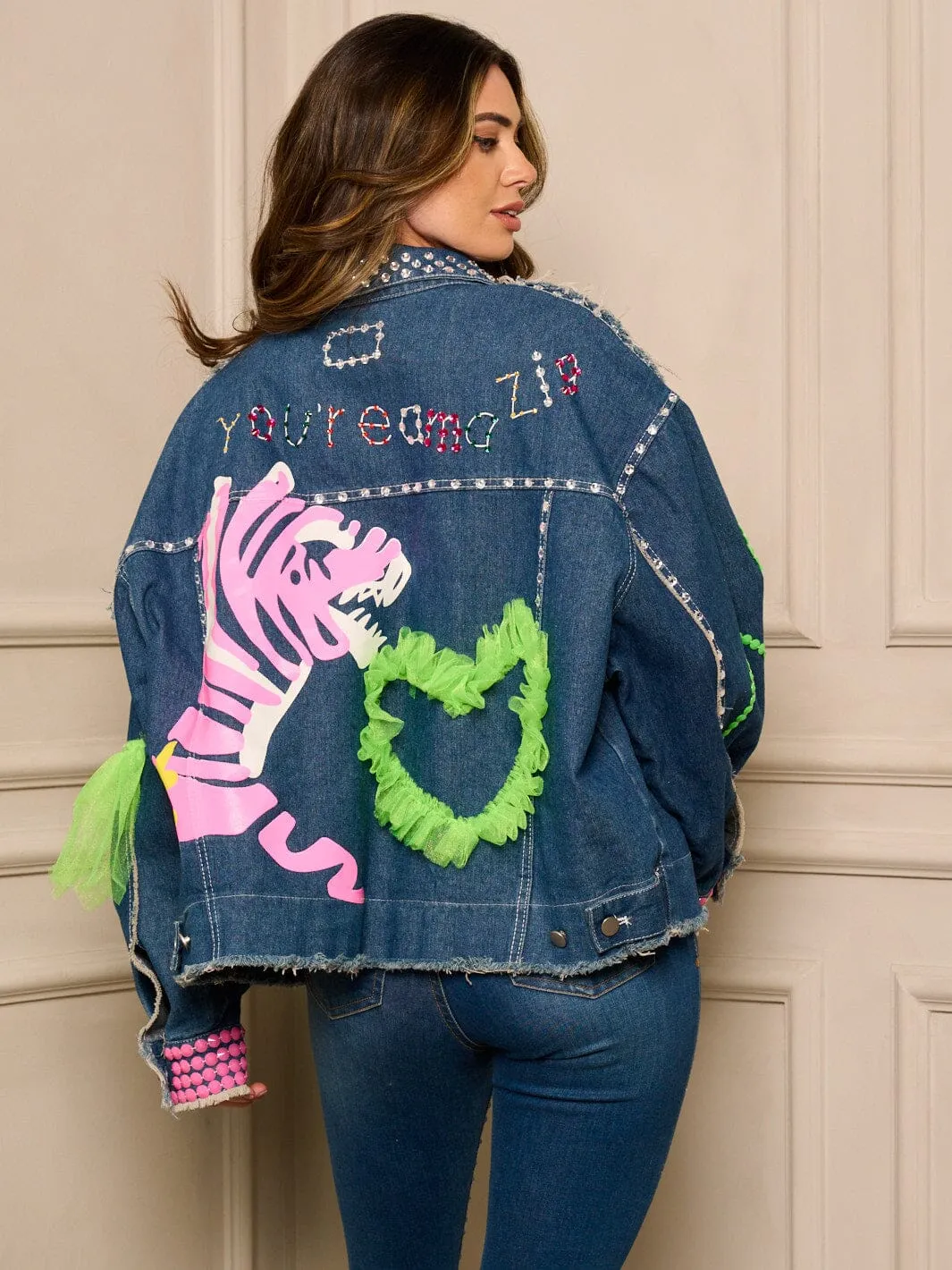 WOMEN'S LONG SLEEVE BUTTON UP MULTI DETAILED DENIM JACKET