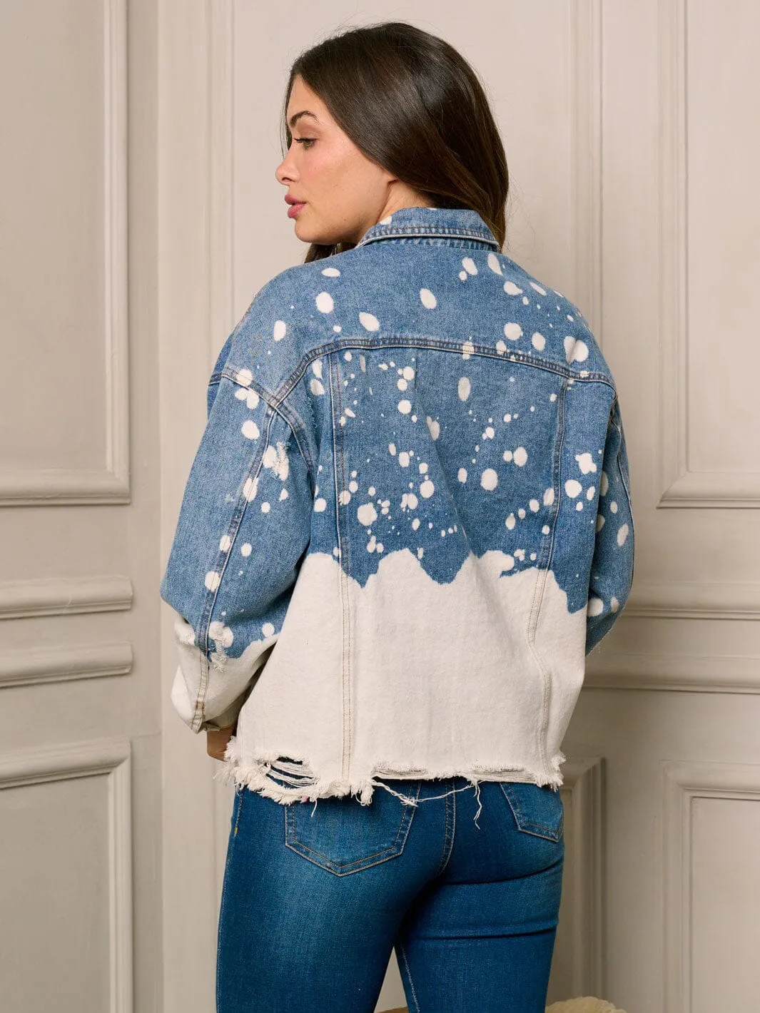 WOMEN'S LONG SLEEVE BUTTON UP WASHED DENIM JACKET