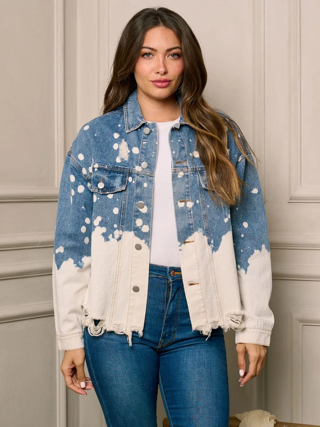 WOMEN'S LONG SLEEVE BUTTON UP WASHED DENIM JACKET