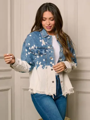 WOMEN'S LONG SLEEVE BUTTON UP WASHED DENIM JACKET