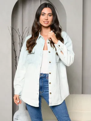 WOMEN'S LONG SLEEVE WASHED BUTTON CLOSURE DENIM JACKET